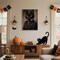 Halloween Black Cat Canvas Framed Wall Art - 15L" x 11.5W" (C001)